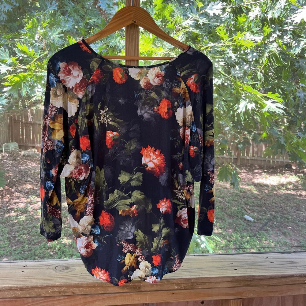 The Odells Women's Black Floral Long Sleeve Hi Low Top Size L - Picture 2 of 7